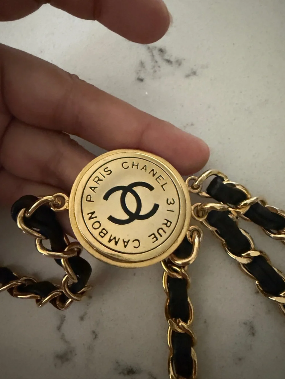Chanel 31 Rue Cambon Medallion Belt Vintage Three strand fits up to 32 waist